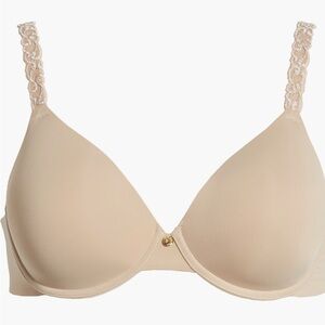 Natori Pure Luxe Underwire T-Shirt Bra Elegant Beige Lace Strap Bra